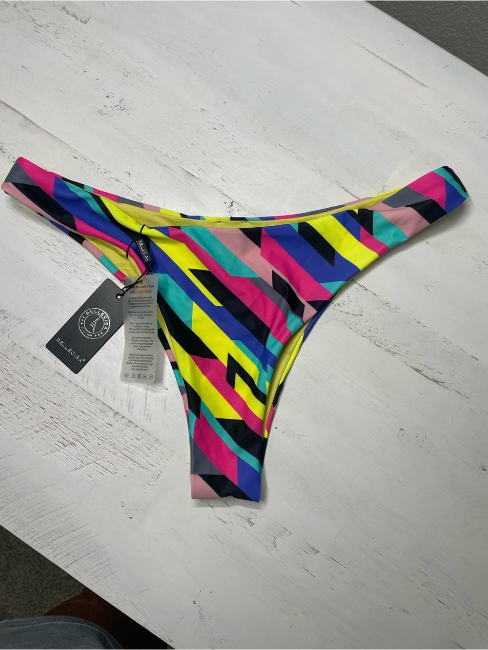 RELLECIGA Geometric Print Bikini Bottoms Size Medium Neon Multicolor NWT